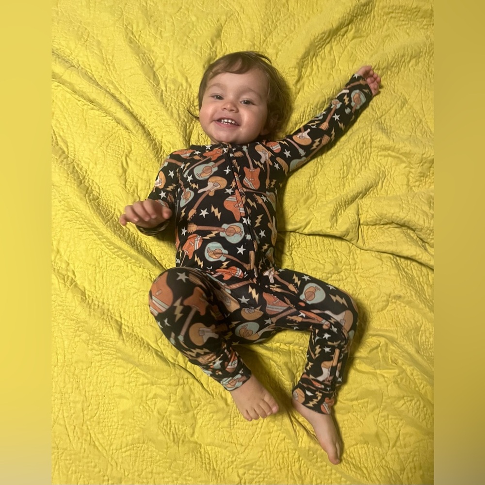Bums and Roses bamboo guitar convertible footie 12-18 months